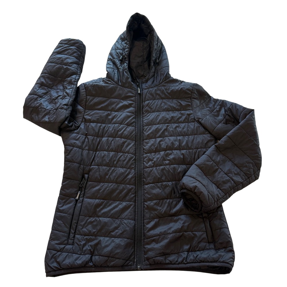 Outdoor Ventures Puffer Jacket Women Small Black Hooded Lightweight Quilted